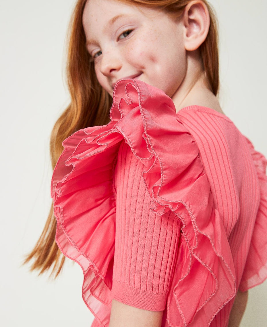 Приталенное платье с рукавами из органзы Розовый "Розовая Камелия" Девочка 241GJ3021-04