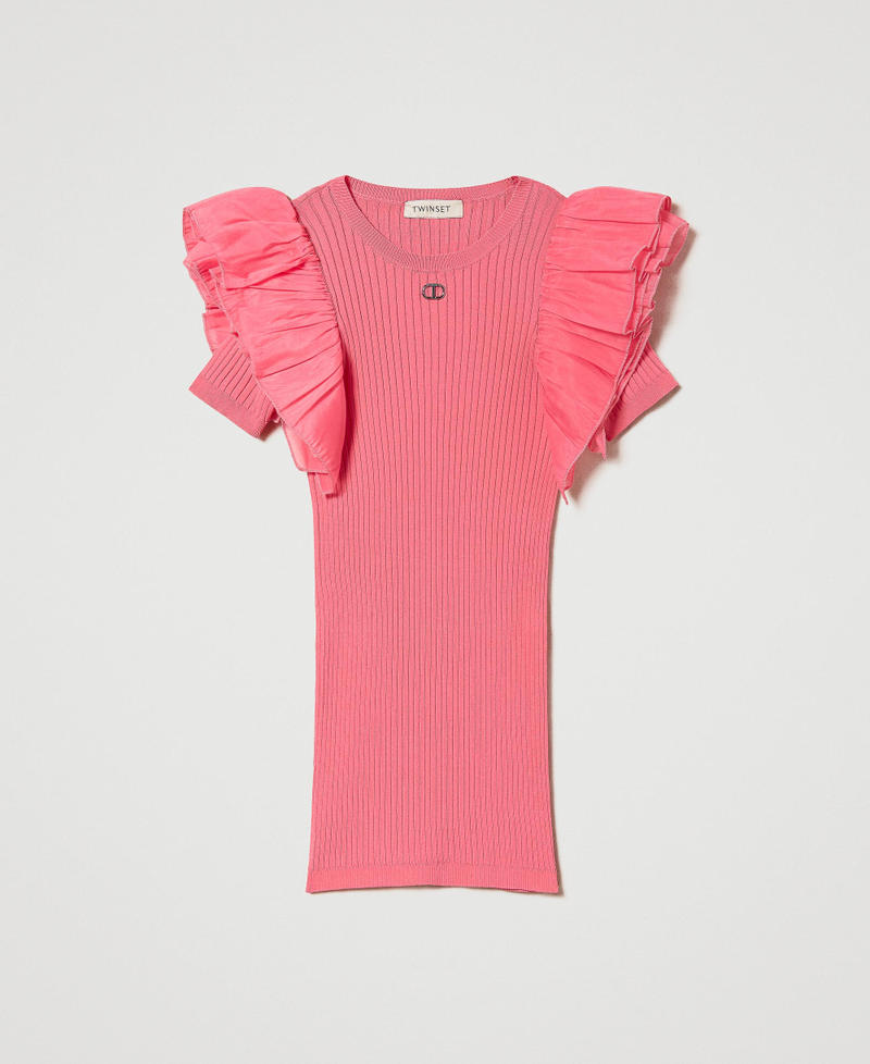 Приталенное платье с рукавами из органзы Розовый "Розовая Камелия" Девочка 241GJ3021-0S