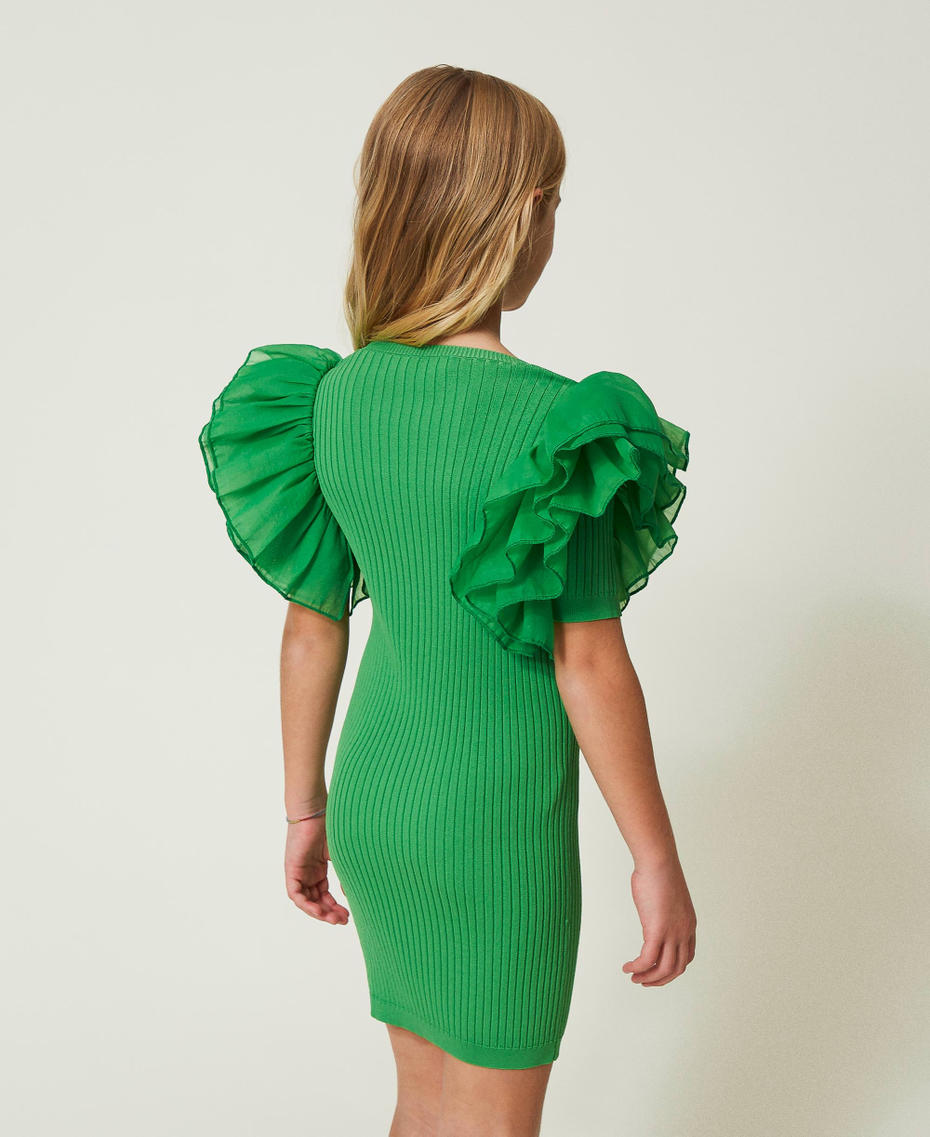 Abito fitted con maniche in organza Verde "Quadrifoglio" Bambina 241GJ3021_11248_03