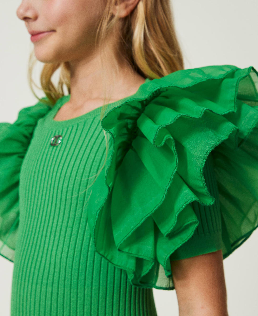 Robe ajust&eacute;e avec manches en organza Vert &laquo;&nbsp;Tr&egrave;fle &agrave; quatre feuilles&nbsp;&raquo; Fille 241GJ3021_11248_04