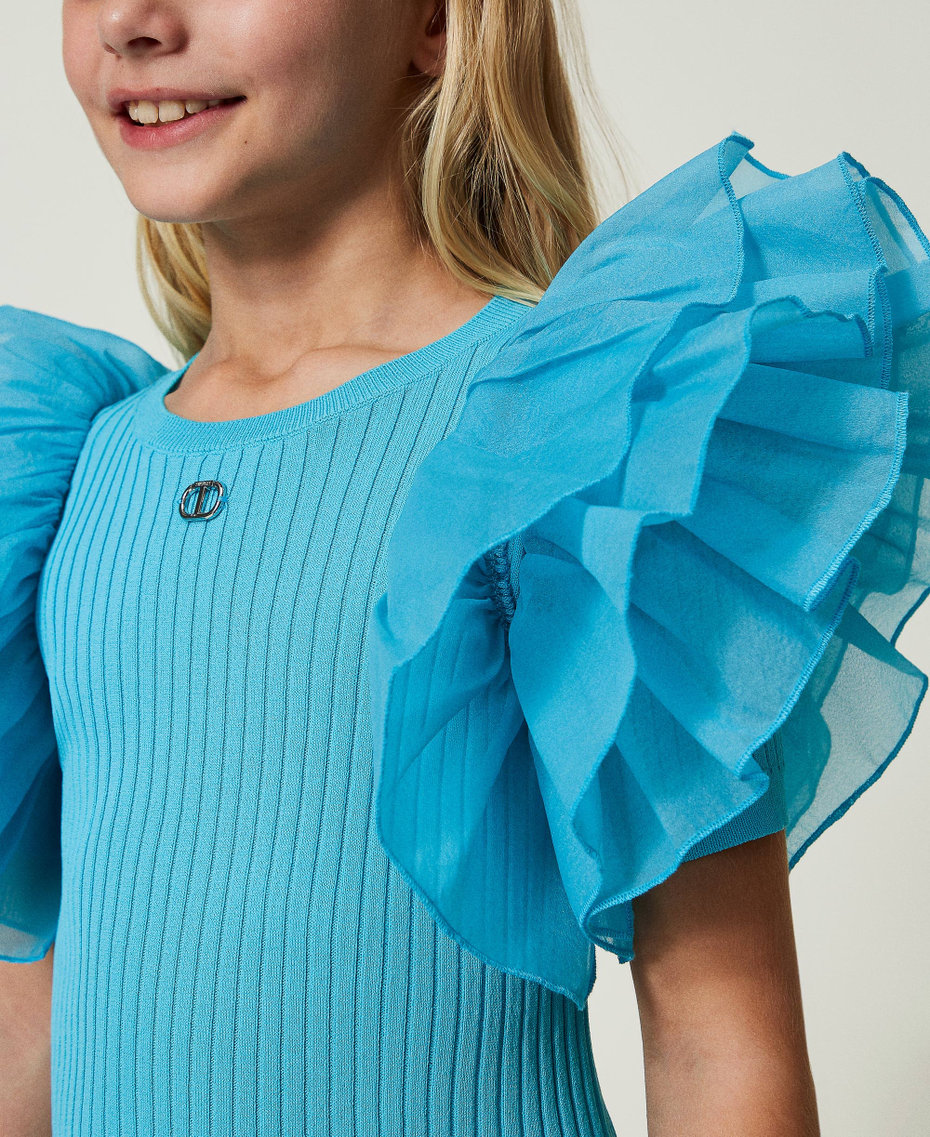 Fitted top with organza sleeves Iceland Blue Girl 241GJ3022-01