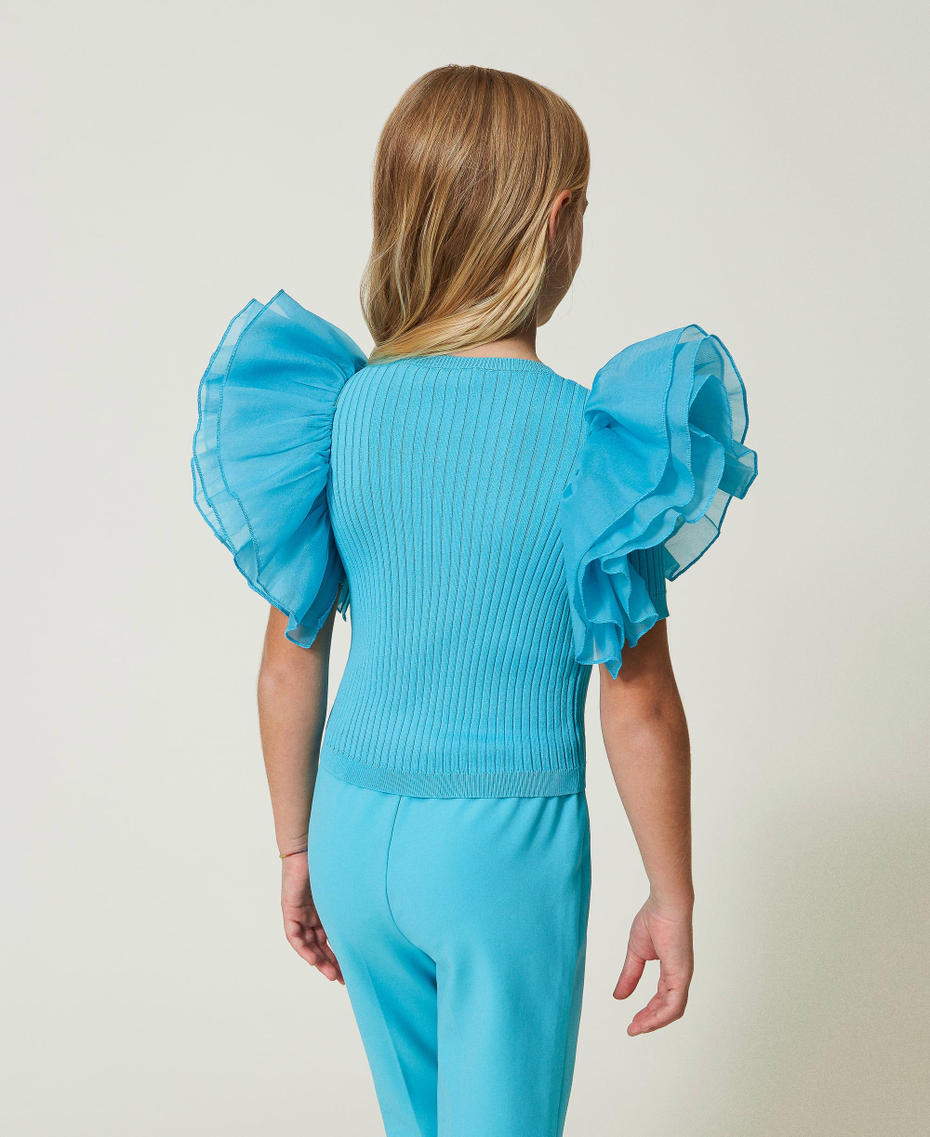 Fitted top with organza sleeves Iceland Blue Girl 241GJ3022-04