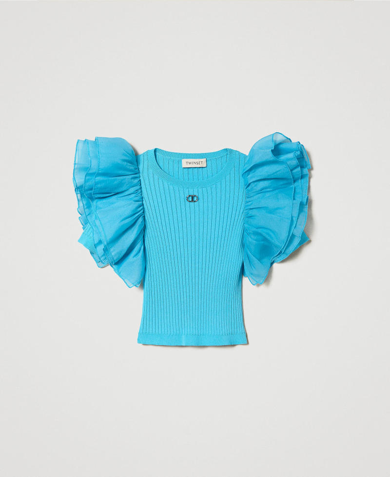 Fitted top with organza sleeves Iceland Blue Girl 241GJ3022-0S