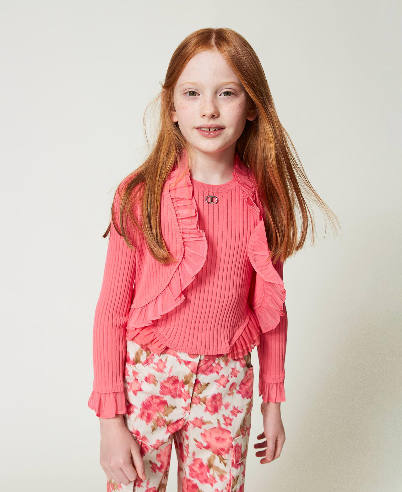 Cardigan with organza flounce