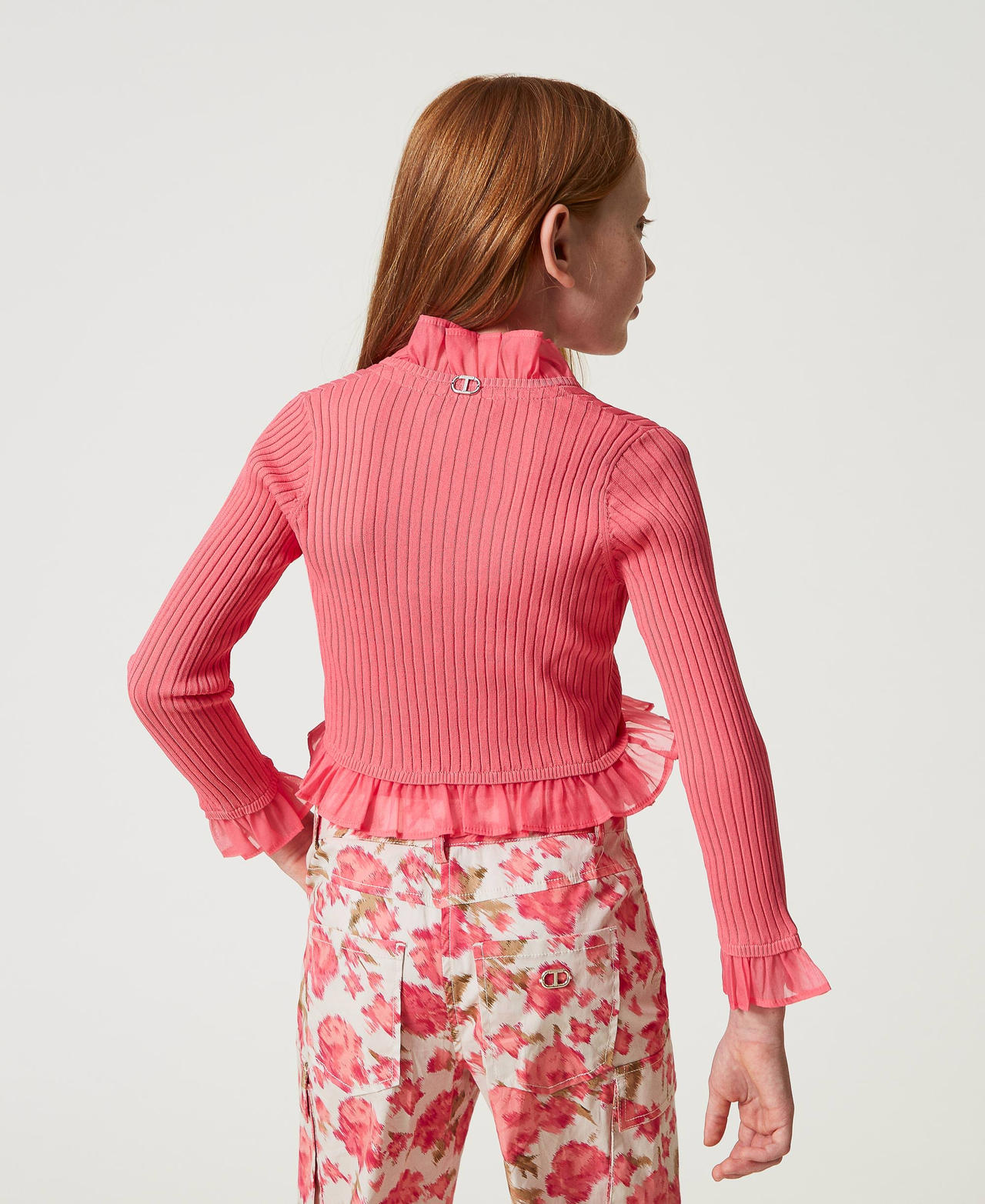 Cardigan with organza flounce