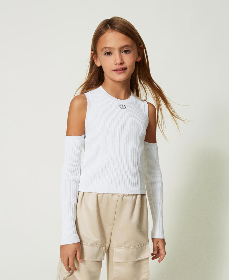 Ribbed top with removable sleeves "Lucent White" Girl 241GJ3030-01