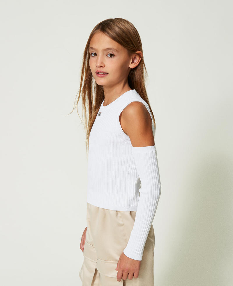 Ribbed top with removable sleeves "Lucent White" Girl 241GJ3030-02