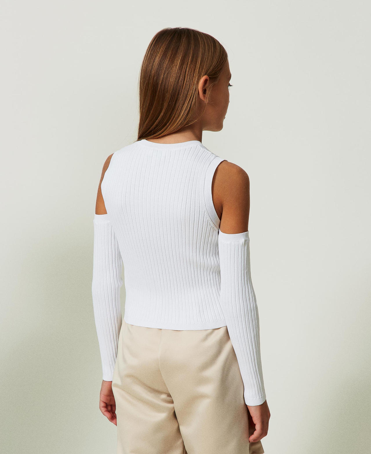 Ribbed top with removable sleeves "Lucent White" Girl 241GJ3030-03