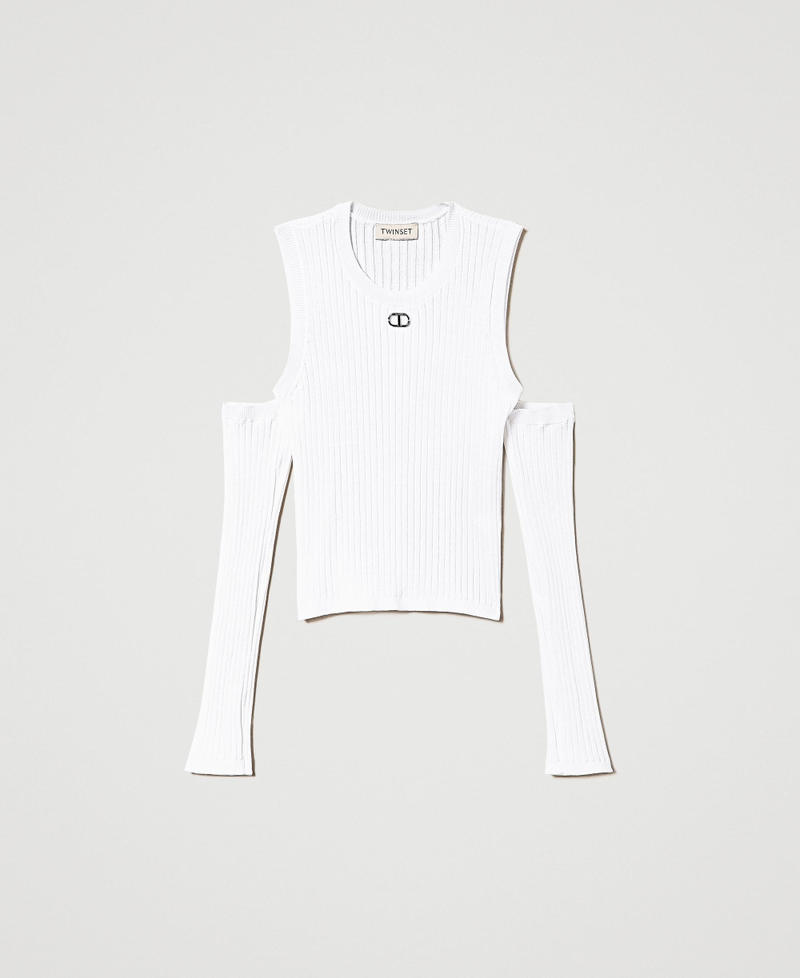 Ribbed top with removable sleeves "Lucent White" Girl 241GJ3030-0S