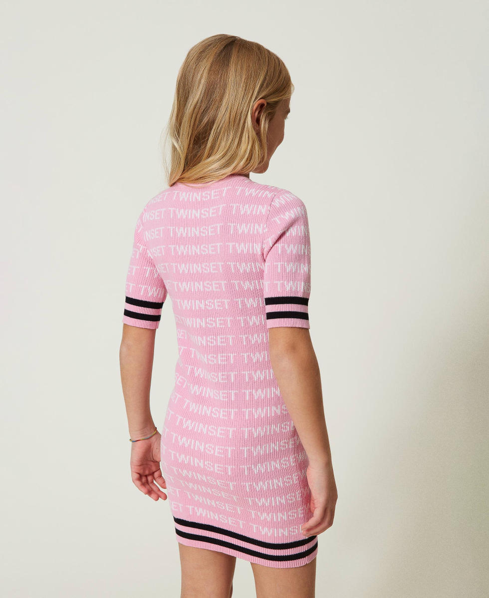 Short ribbed dress with jacquard logo &ldquo;Bonbon&rdquo; Pink / "Lucent White"/ Black Multicolour Girl 241GJ3090_11398_04