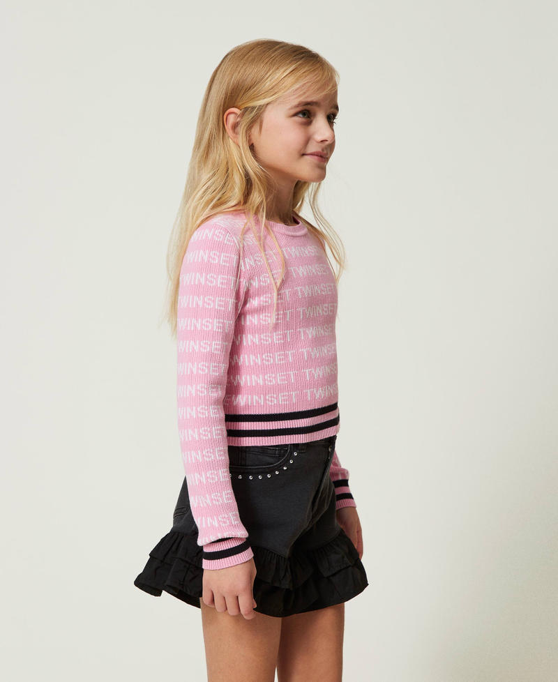 Ribbed jumper with jacquard logo “Bonbon” Pink / "Lucent White"/ Black Multicolour Girl 241GJ3091-02