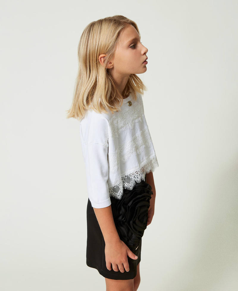 Boxy top with lace "Lucent White" Girl 241GJ3QB0-02