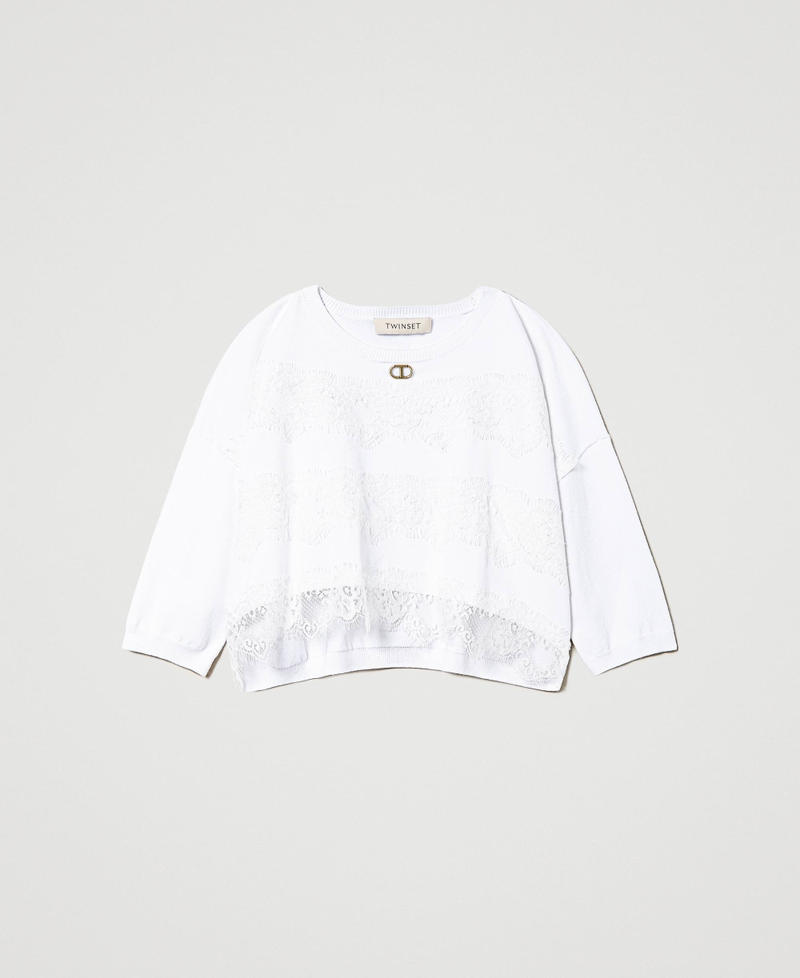 Boxy top with lace "Lucent White" Girl 241GJ3QB0-0S