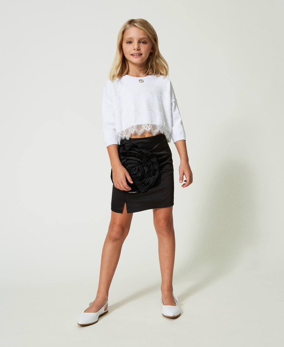 Boxy top with lace "Lucent White" Girl 241GJ3QB0-0T
