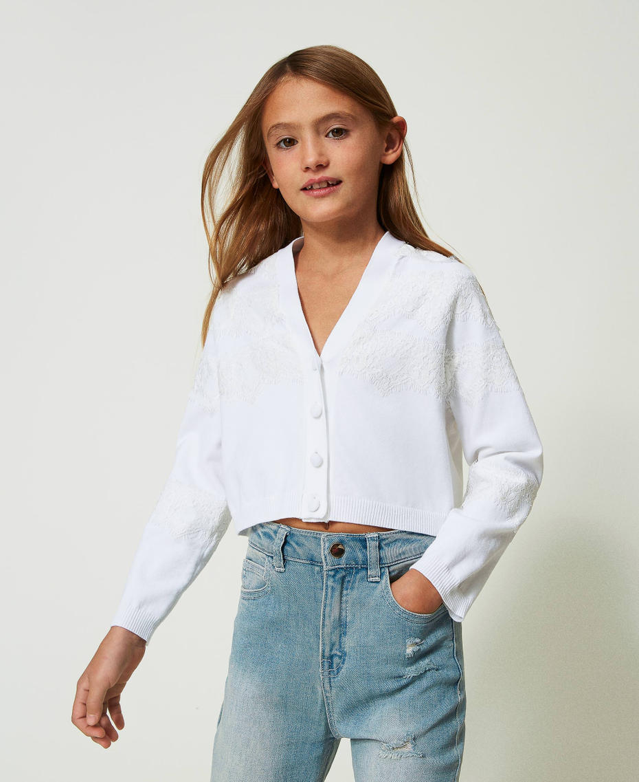 Knit cardigan with lace