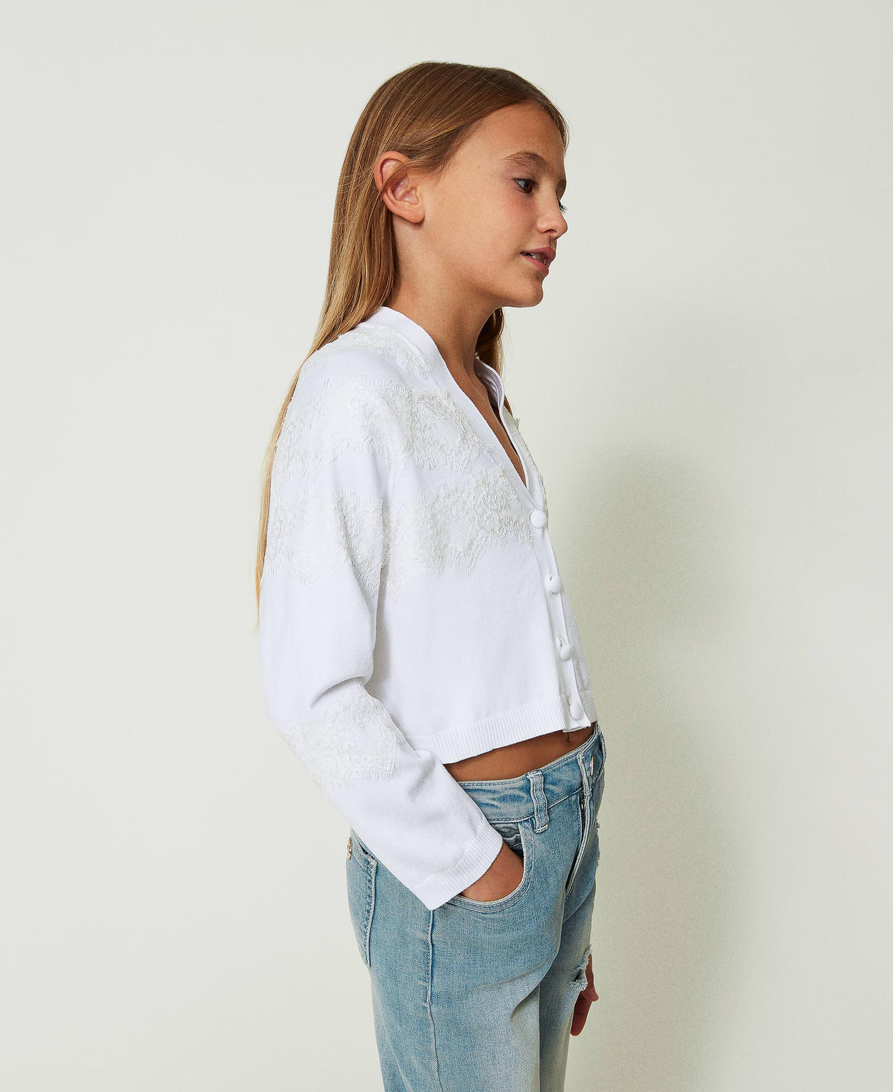 Knit cardigan with lace