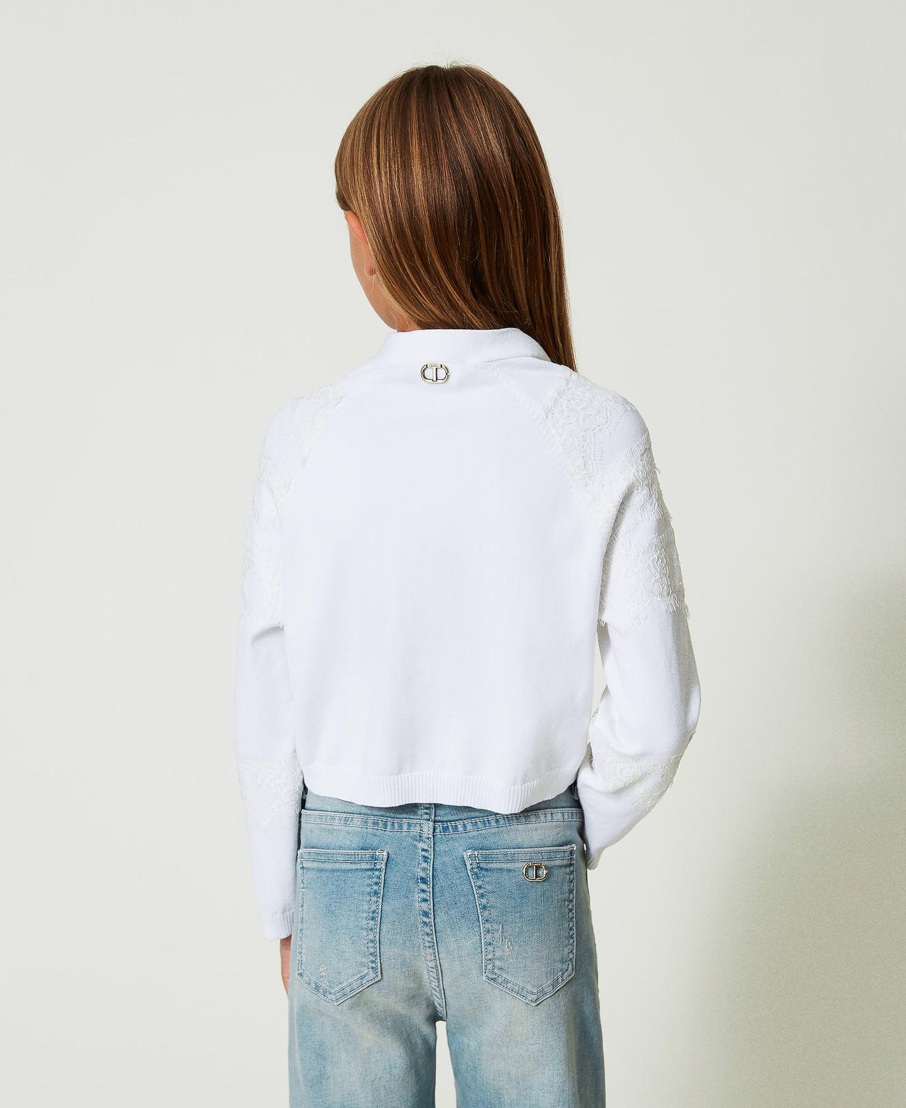 Knit cardigan with lace