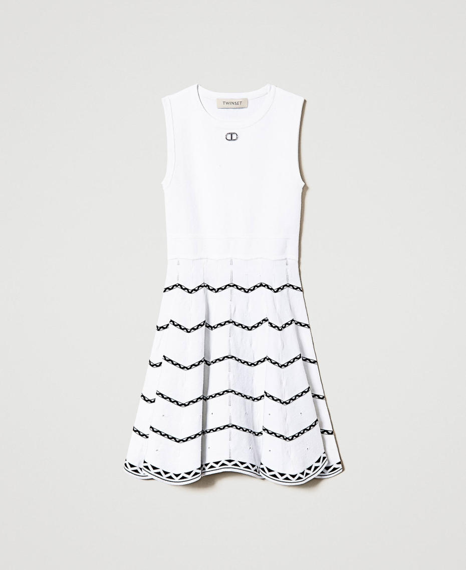 Short dress with geometric pattern Two-tone “Lucent White” / Black Girl 241GJ3QD0_11394_S0
