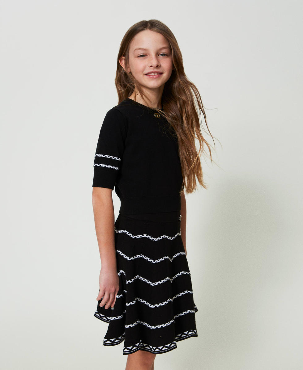 Jupe courte avec motif geometrique Fille Noir TWINSET Milano