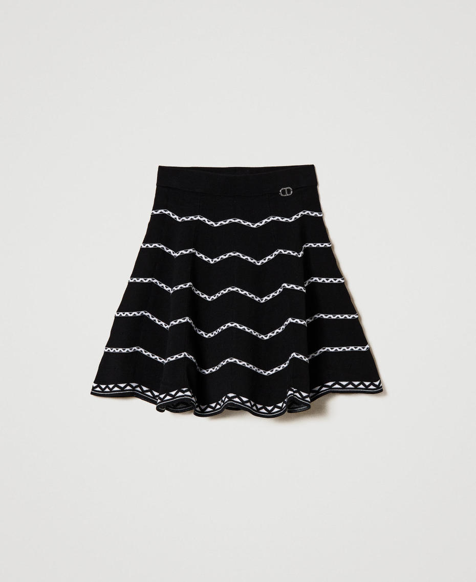 Short skirt with geometric pattern Two-tone Black / "Lucent White” Girl 241GJ3QD2-0S
