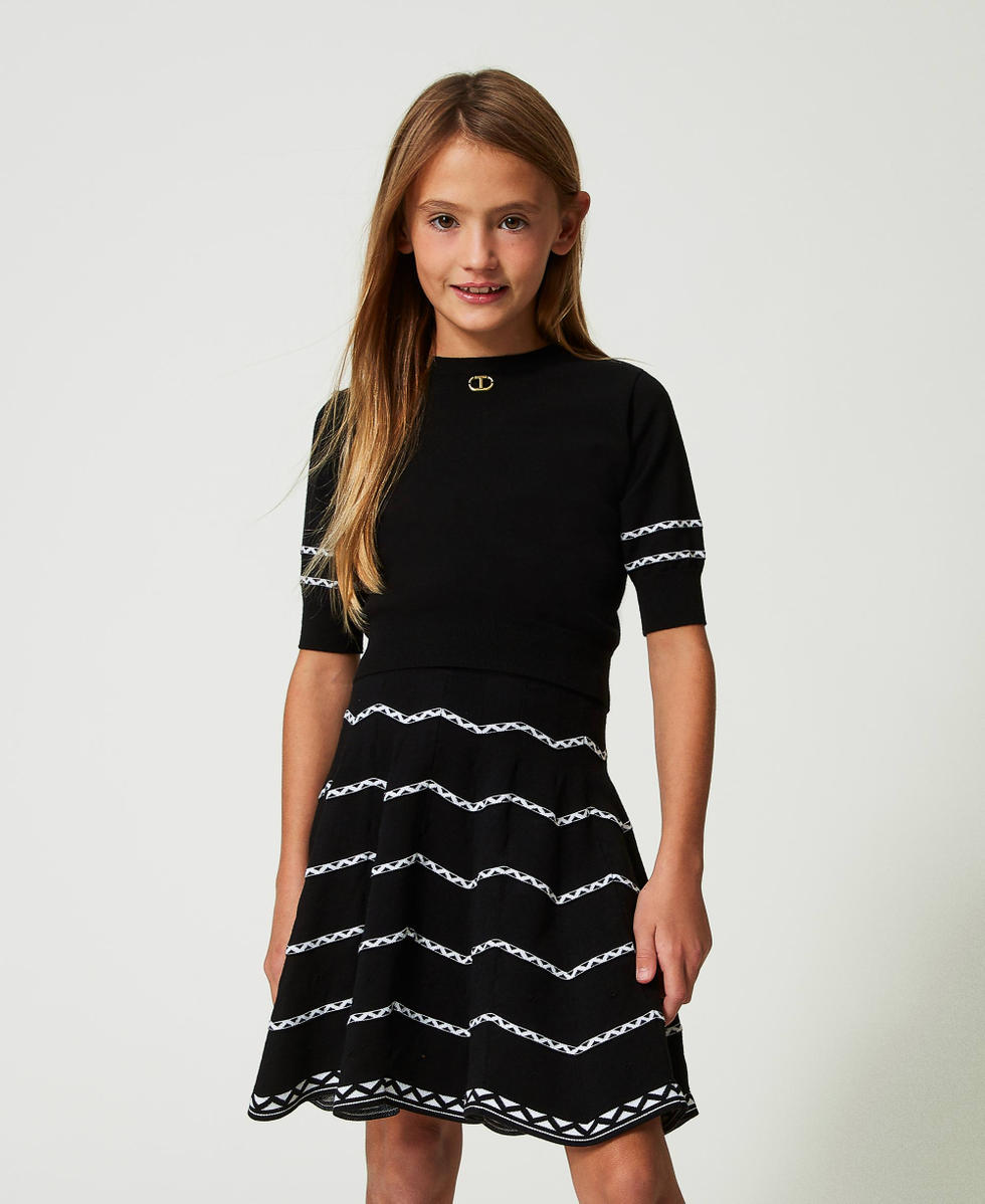 Top with geometric pattern Two-tone Black / "Lucent White” Girl 241GJ3QD3_11395_01