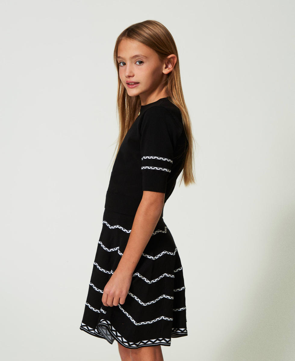 Top with geometric pattern Two-tone Black / "Lucent White” Girl 241GJ3QD3_11395_02