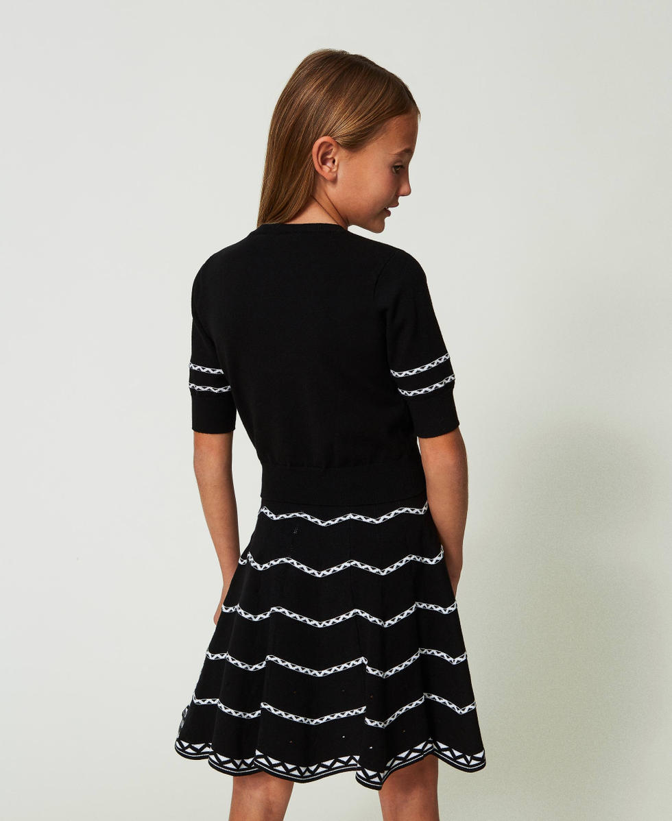 Top with geometric pattern Two-tone Black / "Lucent White” Girl 241GJ3QD3_11395_03