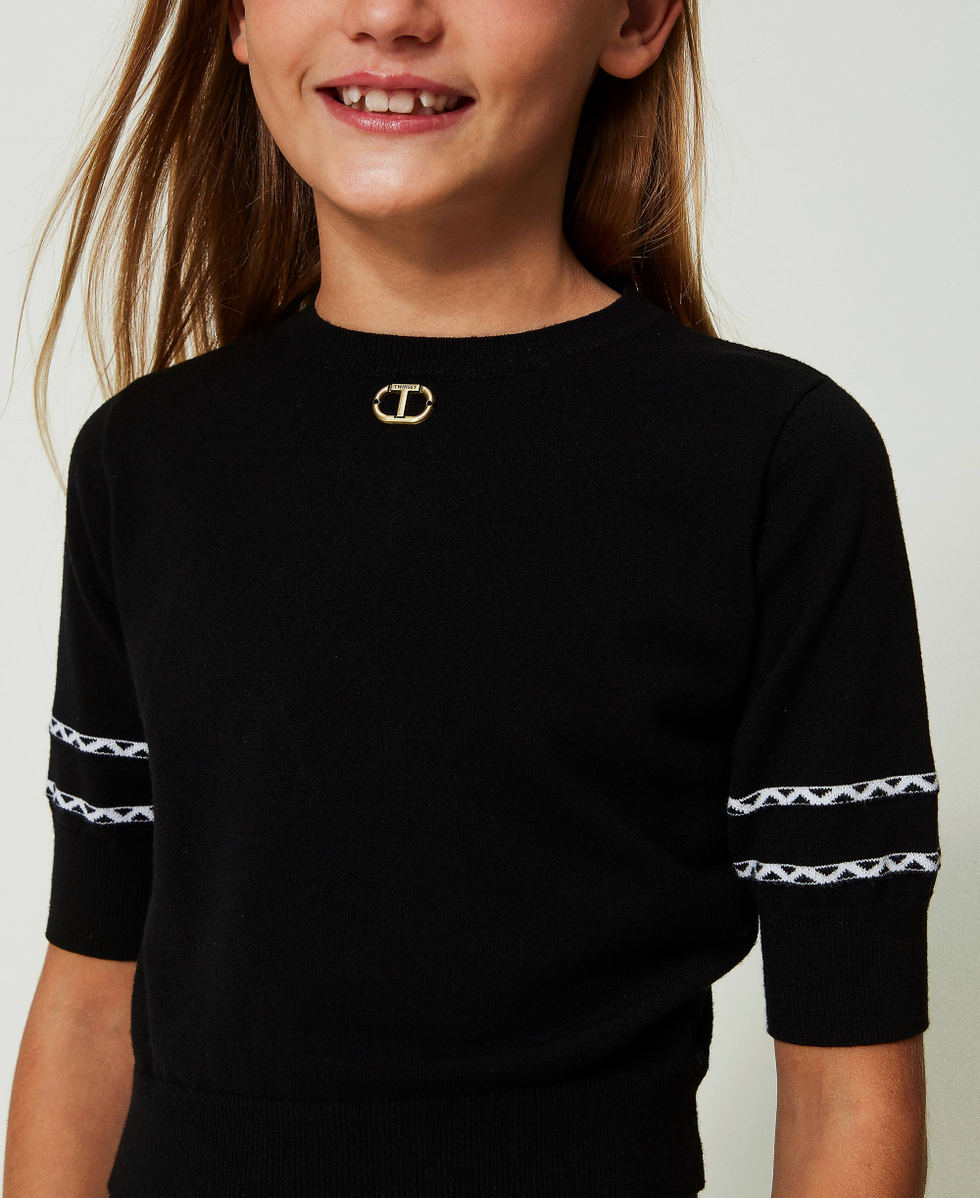 Top with geometric pattern Two-tone Black / "Lucent White” Girl 241GJ3QD3_11395_04