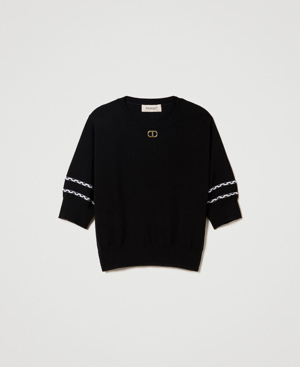 Top with geometric pattern Two-tone Black / "Lucent White” Girl 241GJ3QD3_11395_S0