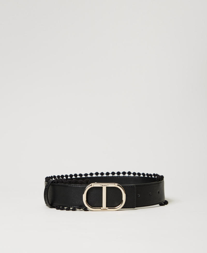 Belt with logo and pompoms