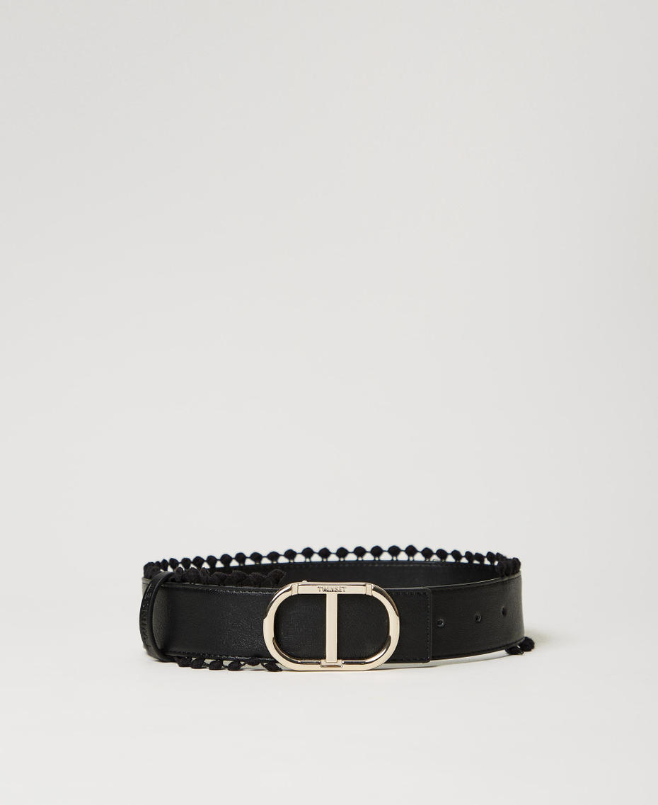 Belt with logo and pompoms