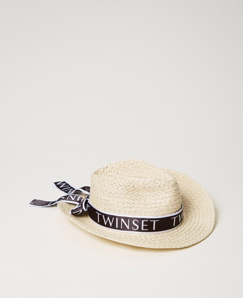 Raffia-like hat with logo