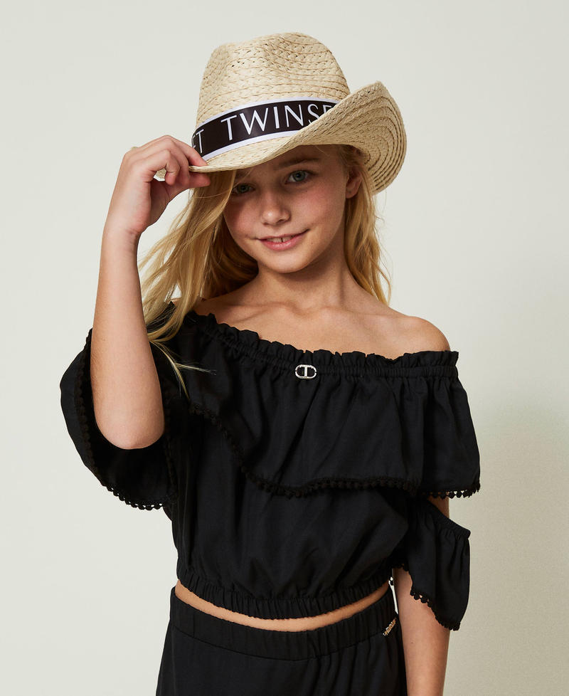 Raffia-like hat with logo