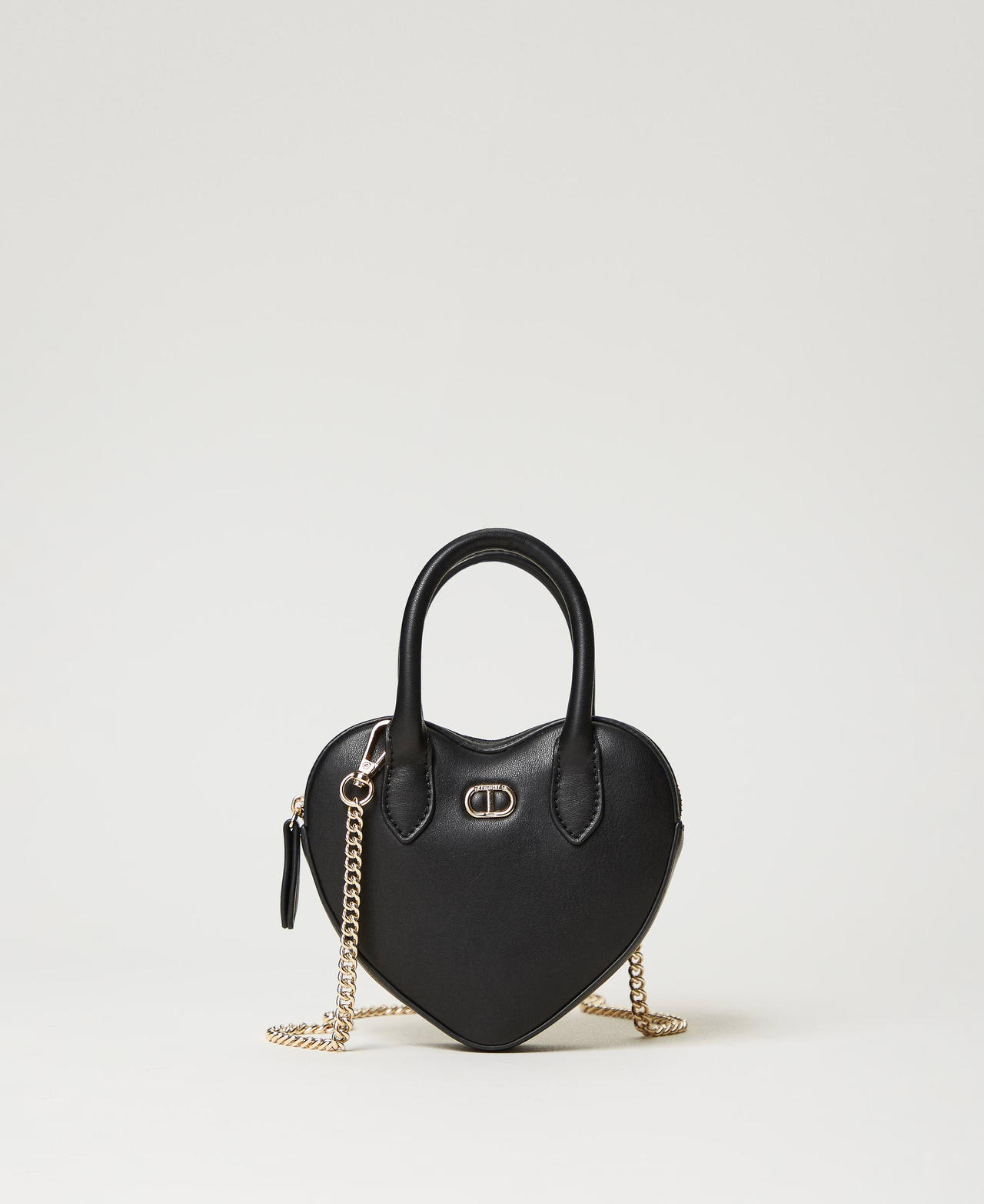 Cross shoulder bag with heart and logo Girl, Black | TWINSET Milano