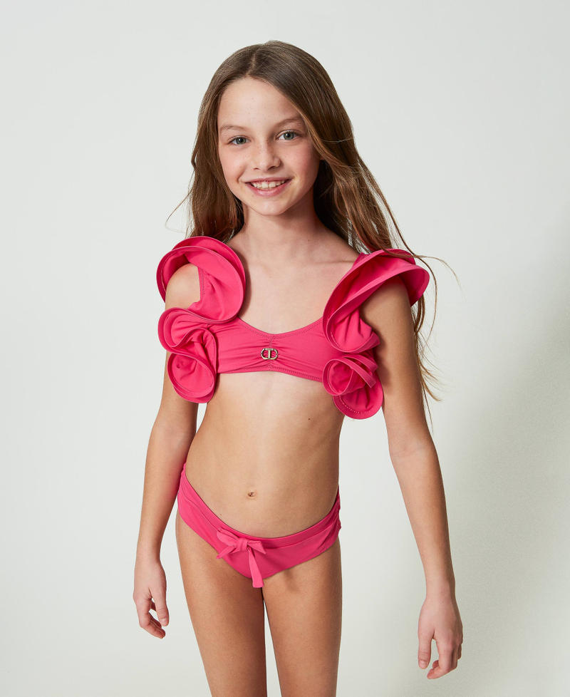 Bikinitop mit zwei Volants und Bikinihose „Fuchsia Purple“-Rosa Mädchen 241GJM790-01