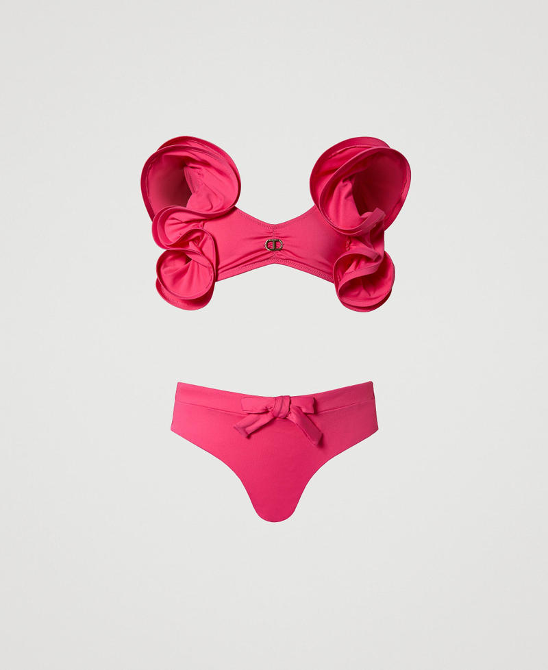 Bikinitop mit zwei Volants und Bikinihose „Fuchsia Purple“-Rosa Mädchen 241GJM790-0S