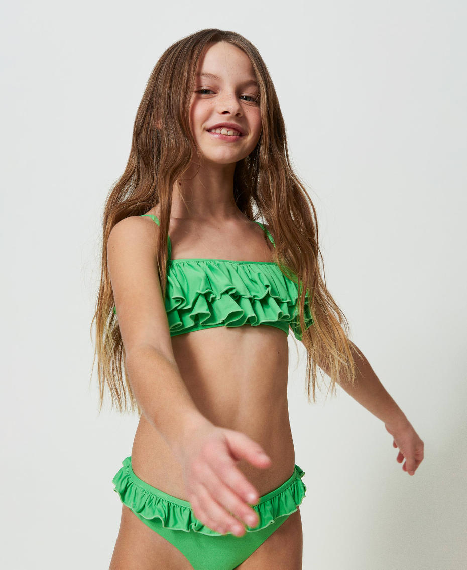 Bandeau top with double flounce and bottom “Four Leaf Clover” Green Girl 241GJM791-03