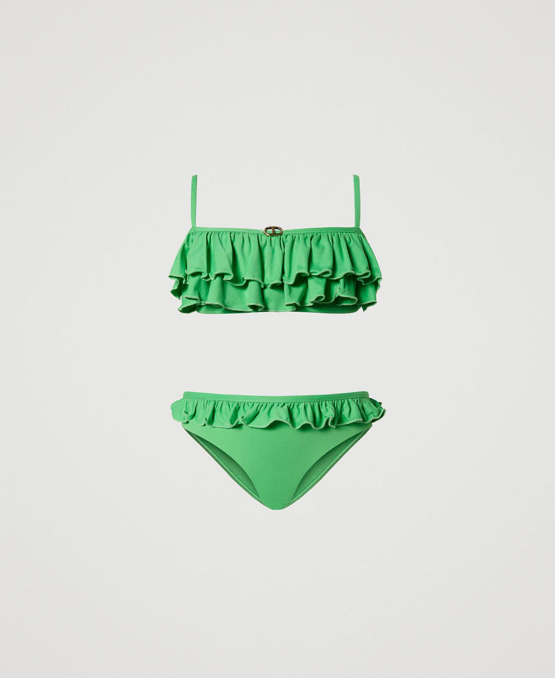 Bandeau top with double flounce and bottom “Four Leaf Clover” Green Girl 241GJM791-0S