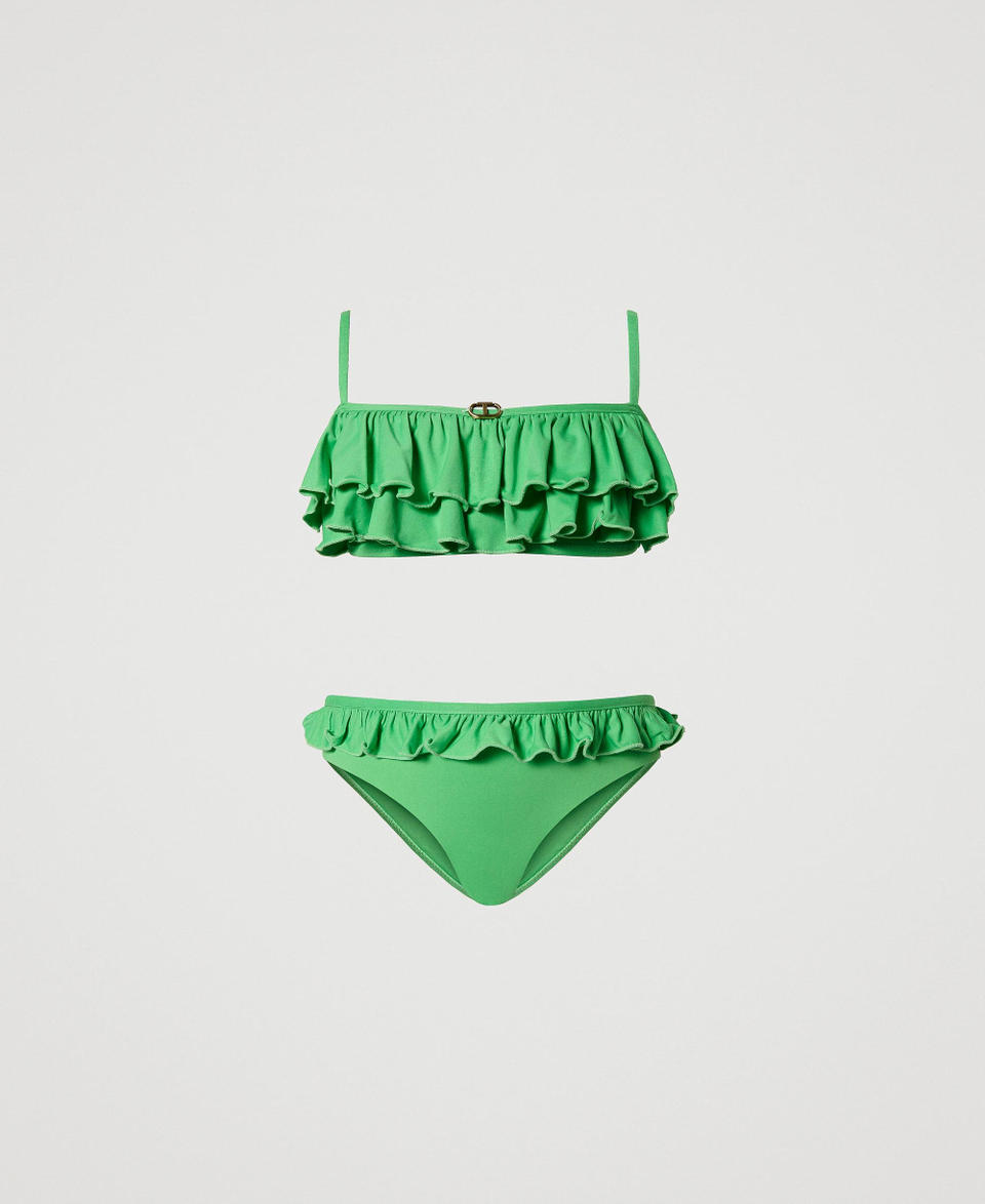 Bandeau top with double flounce and bottom “Four Leaf Clover” Green Girl 241GJM791_11248_S0