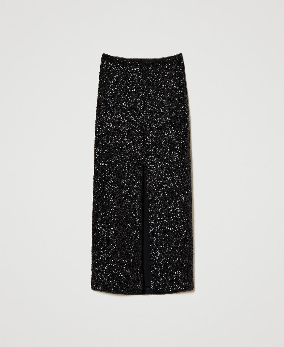 Jupe longue enti&egrave;rement orn&eacute;e de sequins
