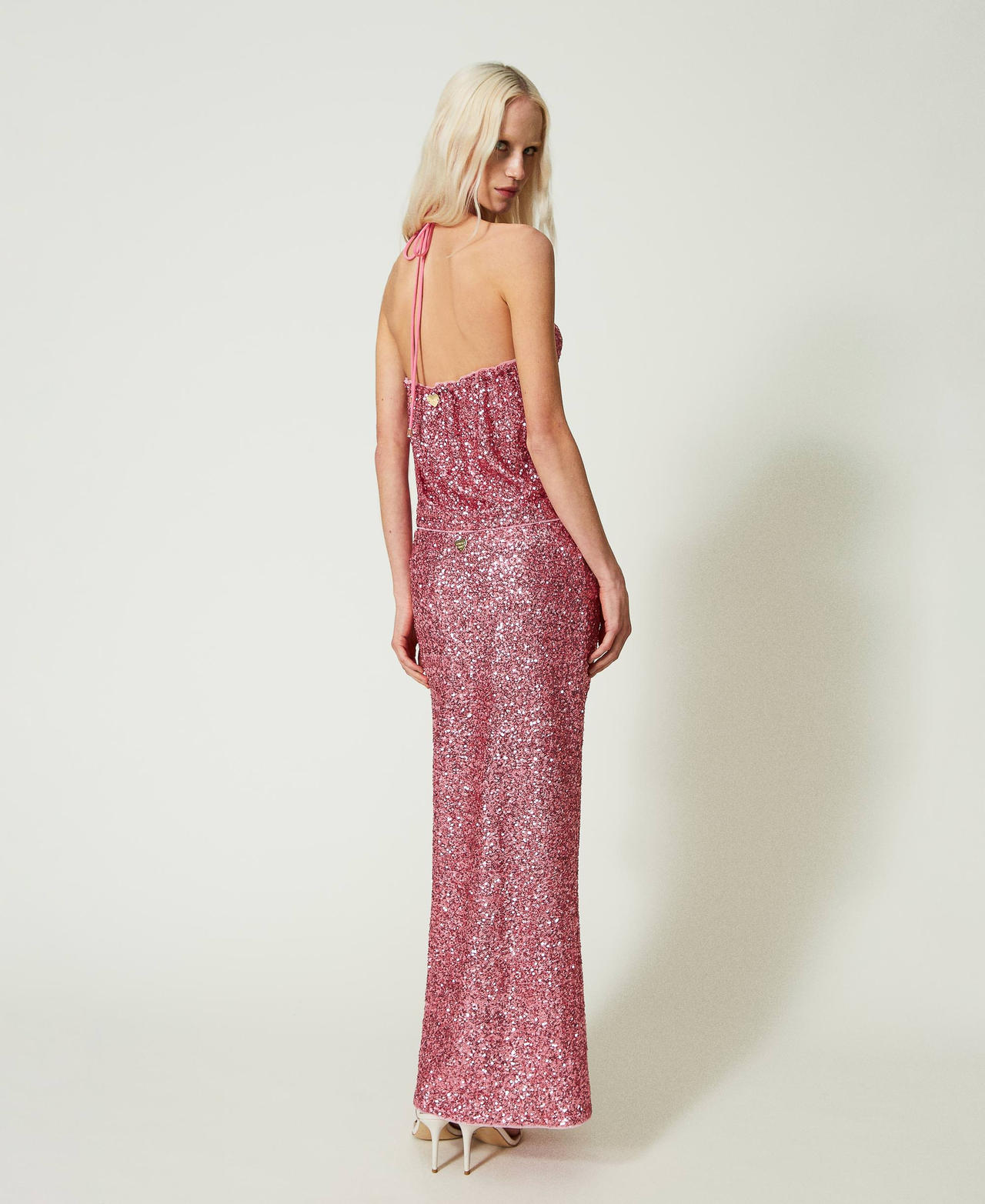 Full sequin long skirt "Rose Wine” Pink Woman 241LB21CC-03