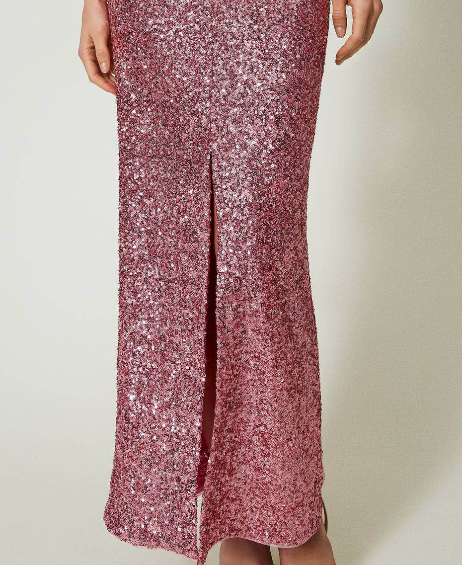 Full sequin long skirt "Rose Wine” Pink Woman 241LB21CC-04