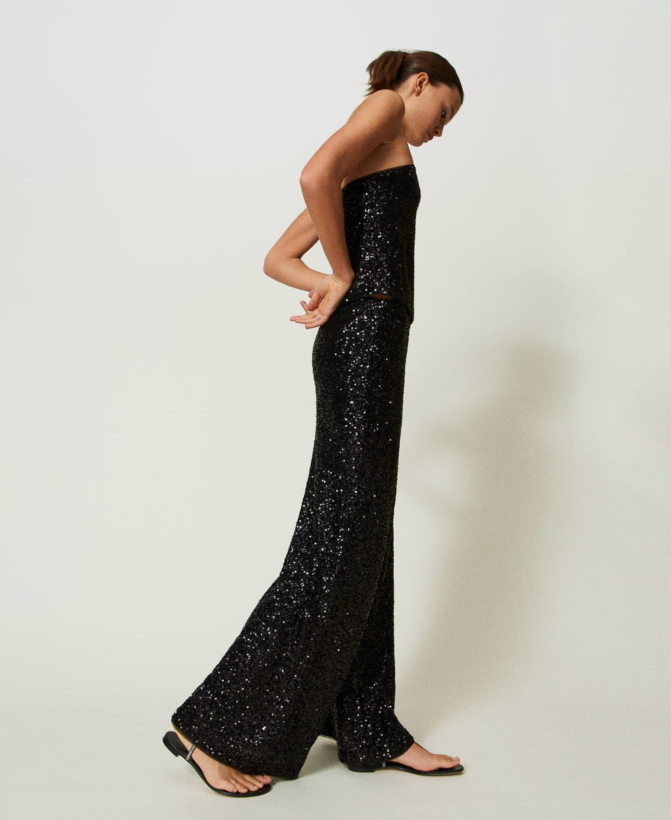 Pantaloni a palazzo in full paillettes Donna Nero TWINSET Milano