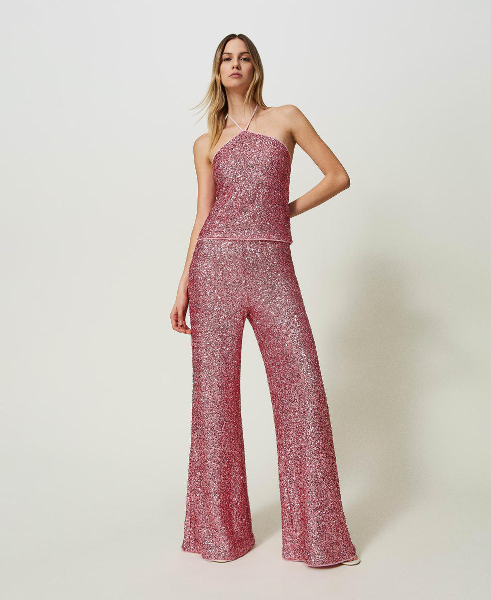 Pantaloni a palazzo in full paillettes Donna Rosa TWINSET Milano