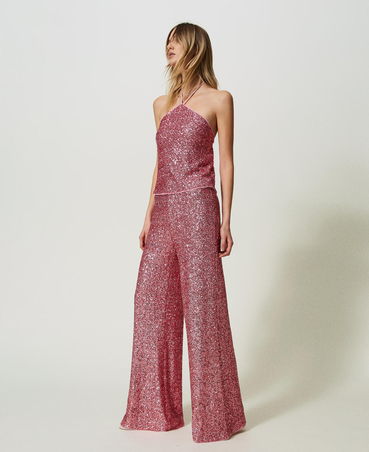 Full sequin palazzo trousers "Rose Wine” Pink Woman 241LB21DD-02