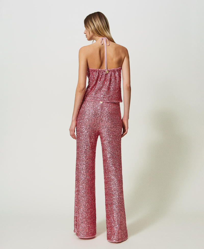 Full sequin palazzo trousers "Rose Wine” Pink Woman 241LB21DD-03