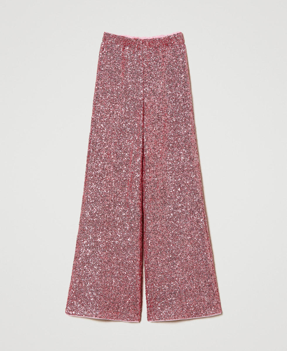 Pantalon palazzo enti&egrave;rement orn&eacute; de sequins Rose &laquo;&thinsp;Rose Wine&thinsp;&raquo; Femme 241LB21DD_11265_S0