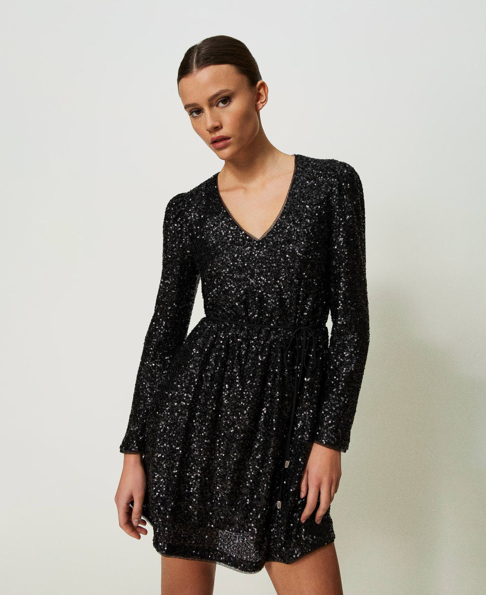 Abito corto in full paillettes Donna Nero TWINSET Milano