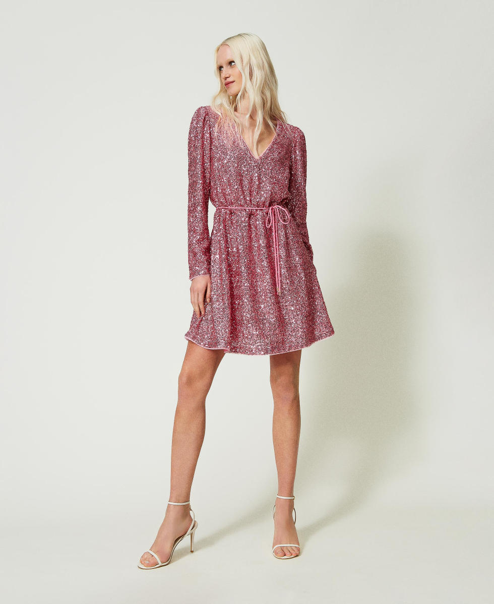 Vestito corto paillettes rosa top