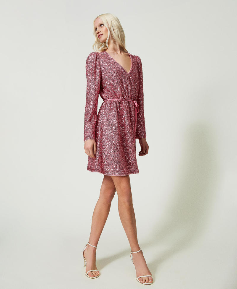 Short full sequin dress "Rose Wine” Pink Woman 241LB21EE-02